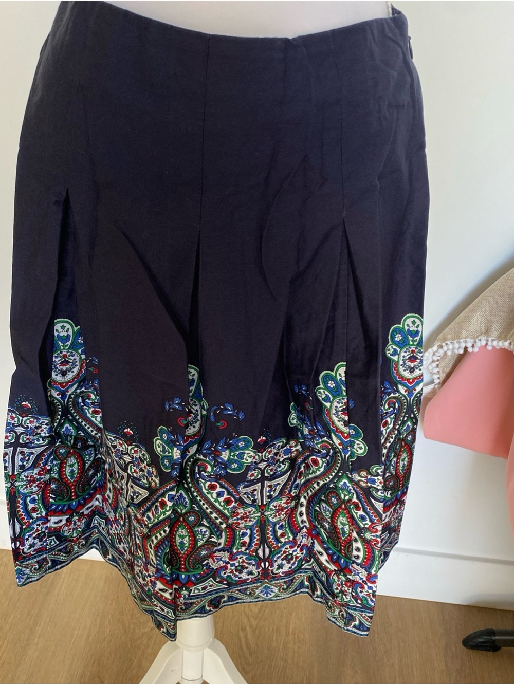 Talbots Navy A-Line Skirt with Multicolor Paisley Border